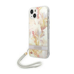 Guess Flower Cord - Etui ze smyczką iPhone 14 Plus (fioletowy) (GUOHCP14MHFLSU)