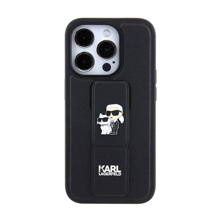 Karl Lagerfeld Gripstand Saffiano Karl & Choupette Pins - Etui iPhone 14 Pro Max (czarny) (KLHCP14XGSAKCPK)