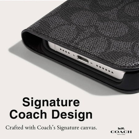 Coach Folio Signature C Case - Etui 2w1 z klapką iPhone 15 Pro (Charcoal) (CH052704)