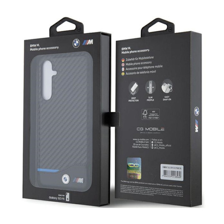BMW Leather Carbon Blue Line - Etui Samsung Galaxy S23 FE (czarny) (BMHCS23FE22NBCK)