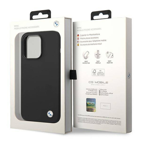 BMW Liquid Silicone Case Metal Logo – Etui iPhone 14 Pro Max (Czarny) (BMHCP14XSILBK)