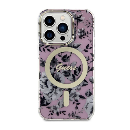 Guess Flower MagSafe - Etui iPhone 14 Pro (Różowy) (GUHMP14LHCFWSP)