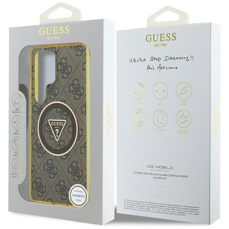 Guess 4G Glitter Triangle Buttons MagSafe - Etui do Samsung Galaxy S25 Ultra (brązowy) (GUHMS25LHG4PRTGW)