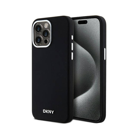 DKNY Liquid Silicone Small Metal Logo MagSafe - Etui iPhone 15 Pro Max (czarny) (DKHMP15XSMCHLK)