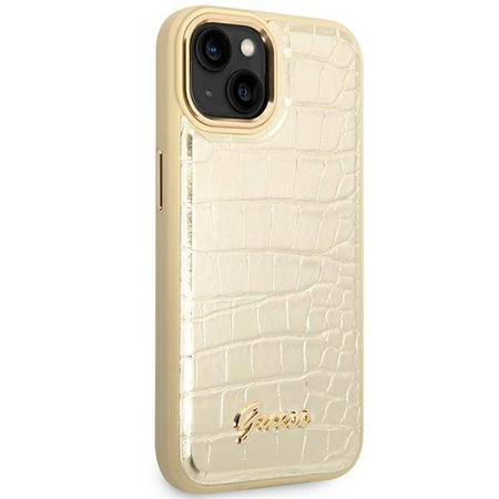 Guess Croco Collection – Etui iPhone 14 Plus (złoty) (GUHCP14MHGCRHD)