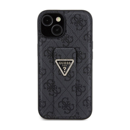Guess Grip Stand 4G Triangle Strass Logo - Etui iPhone 15 (czarny) (GUHCP15SPGS4TDK)
