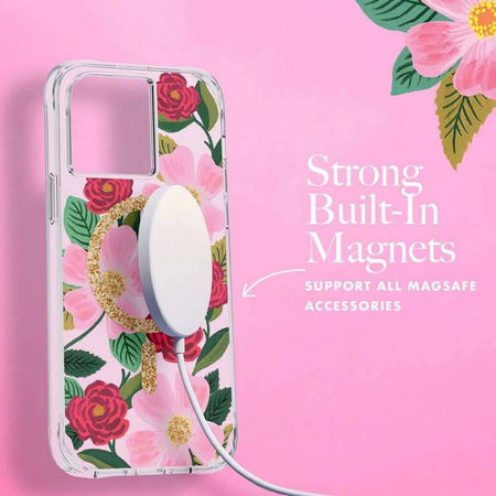 Rifle Paper Clear MagSafe - Etui iPhone 14 Pro Max zdobione złotem (Rose Garden) (RP049324)