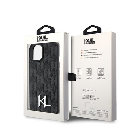 Karl Lagerfeld Leather Monogram Hot Stamp Metal Logo - Etui iPhone 15 (czarny) (KLHCP15SPKLPKLK)