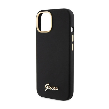 Guess Silicone Script Metal Logo & Frame - Etui iPhone 15 (czarny) (GUHCP15SSMBSLK)