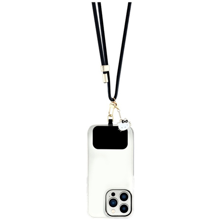 Hello Kitty Patch & Kitty Head Charm - Uniwersalny pasek / smyczka do telefonu (czarny) (HKUCPNMK)