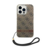 Guess 4G Print Cord - Etui ze smyczką iPhone 14 Pro (brązowy) (GUOHCP14LH4STW)