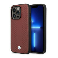BMW Leather Diamond Pattern - Etui iPhone 14 Pro (burgundowy) (BMHCP14L22RFGR)