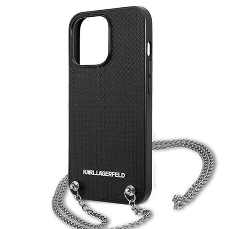 Karl Lagerfeld Leather Textured and Chain - Etui iPhone 13 Pro (czarny) (KLHCP13LPMK)