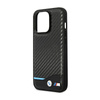 BMW Leather Carbon Blue Line – Etui iPhone 14 Pro (Czarny) (BMHCP14L22NBCK)