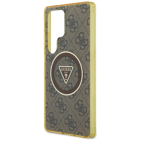 Guess 4G Glitter Triangle Buttons MagSafe - Etui do Samsung Galaxy S25 Ultra (brązowy) (GUHMS25LHG4PRTGW)