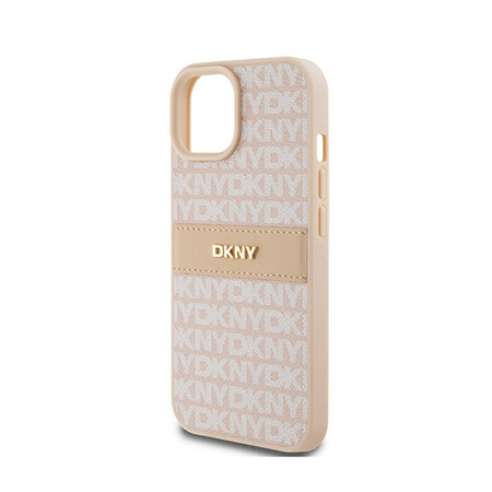 DKNY Leather Mono Stripe & Metal Logo - Etui iPhone 15 / 14 / 13 (różowy) (DKHCP15SPRTHSLP)