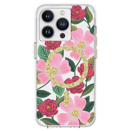 Rifle Paper Clear MagSafe - Etui iPhone 14 Pro zdobione złotem (Rose Garden) (RP049234)