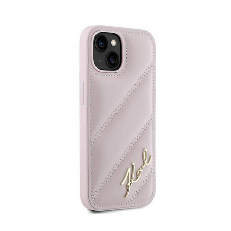 Karl Lagerfeld Diagonal Quilted Script - Etui iPhone 14 / 15 / 13 (różowy) (KLHCP14SPQDSMGP)