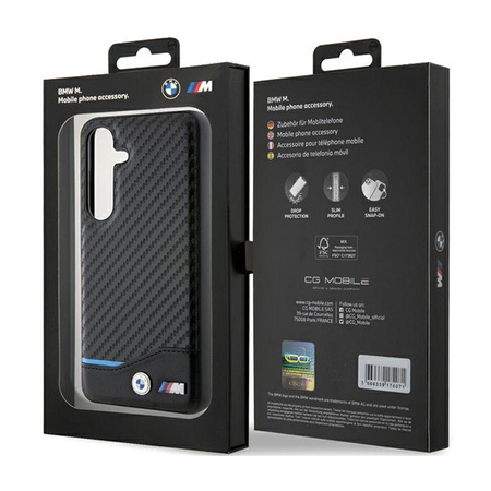 BMW Leather Carbon Blue Line - Etui Samsung Galaxy S24 (czarny) (BMHCS24S22NBCK)