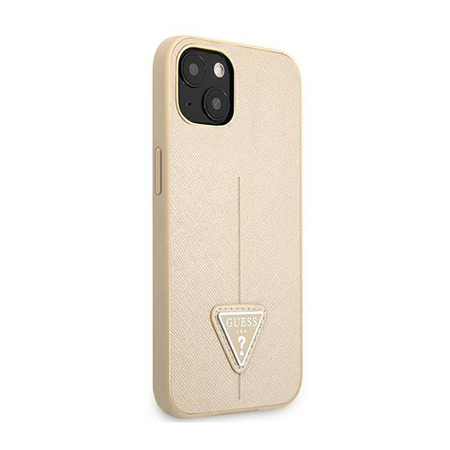 Guess Saffiano Triangle Logo Case – Etui iPhone 13 mini (beżowy) (GUHCP13SPSATLE)