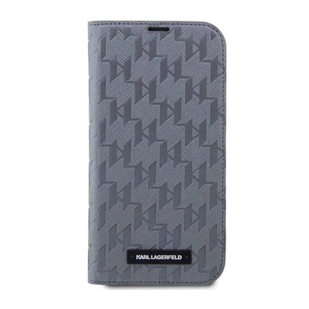 Karl Lagerfeld Booktype Saffiano Monogram - Etui iPhone 14 Pro Max (Srebrny) (KLBKP14XSAKLHPG)
