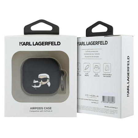 Karl Lagerfeld Silicone Karl & Choupette Head 3D - Etui AirPods 4 (czarny) (KLA4RUNKCHK)