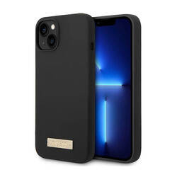 Guess Silicone Logo Plate MagSafe - Etui iPhone 14 Plus (czarny) (GUHMP14MSBPLK)