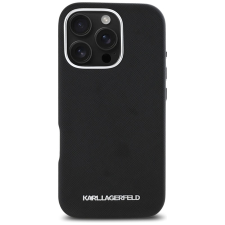 Karl Lagerfeld Saffiano Full Wrapped Elongated Metal Logo MagSafe - Etui do iPhone 16 Pro (czarny) (KLHMP16LPSAFWMCK)