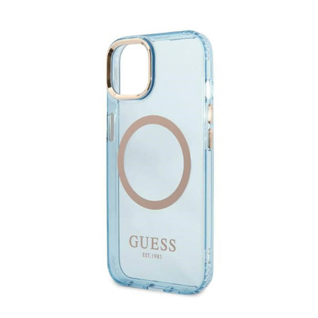 Guess Gold Outline Translucent MagSafe - Etui iPhone 13 (niebieski) (GUHMP13MHTCMB)