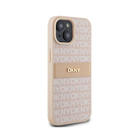 DKNY Leather Mono Stripe & Metal Logo - Etui iPhone 15 / 14 / 13 (różowy) (DKHCP15SPRTHSLP)