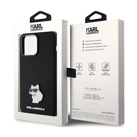 Karl Lagerfeld Silicone Choupette Metal Pin - Etui iPhone 15 Pro (czarny) (KLHCP15LSMHCNPK)