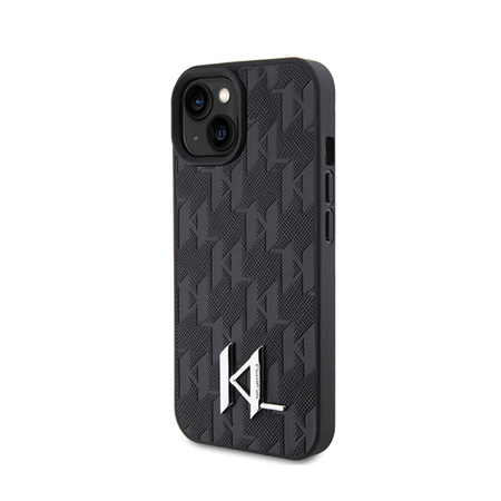 Karl Lagerfeld Leather Monogram Hot Stamp Metal Logo - Etui iPhone 15 (czarny) (KLHCP15SPKLPKLK)