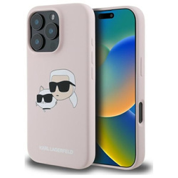 Karl Lagerfeld Silicone Double Heads Print MagSafe - Etui iPhone 16 Pro (różowy) (KLHMP16LSKCHPPLP)