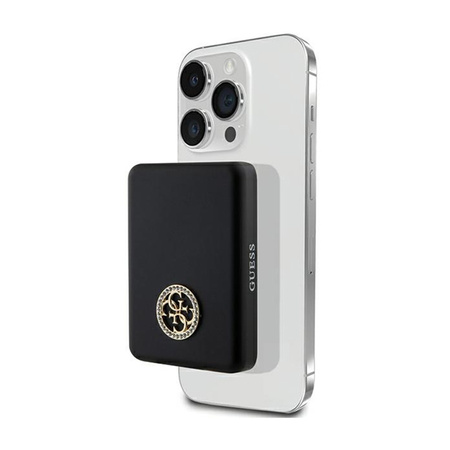Guess 4G Strassed Metal Logo MagSafe - Power Bank indukcyjny 3000 mAh 5W MagSafe (czarny) (GUPBM3AL4DMK)