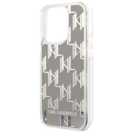 Karl Lagerfeld Monogram Liquid Glitter - Etui iPhone 14 Pro (srebrny) (KLHCP14LLMNMS)