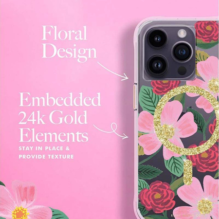 Rifle Paper Clear MagSafe - Etui iPhone 14 Pro zdobione złotem (Rose Garden) (RP049234)