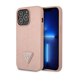 Guess Saffiano Triangle Logo Case – Etui iPhone 14 Pro Max (różowy) (GUHCP14XPSATLP)