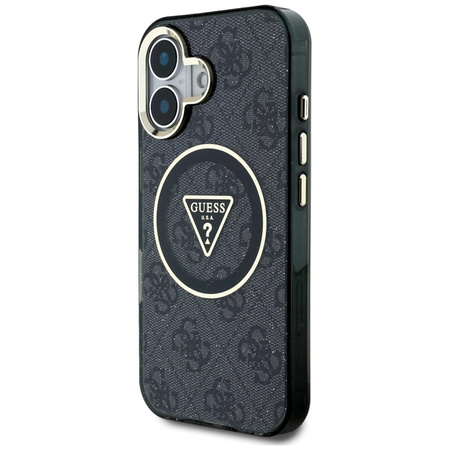 Guess IML Metal Glitter 4G Circle Triangle MagSafe - Etui do iPhone 16 (czarny) (GUHMP16SHG4PRTGK)