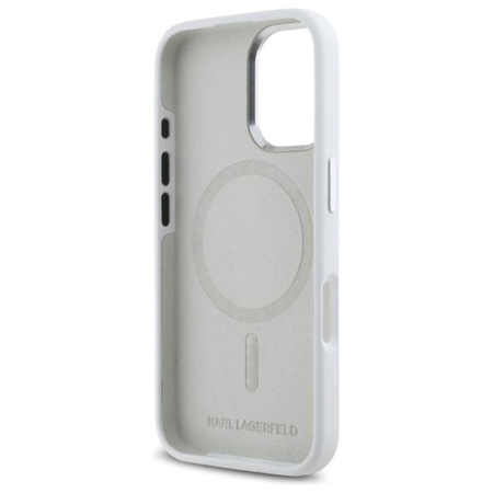 Karl Lagerfeld Silicone Shadow Metal Initial MagSafe - Etui iPhone 16 (biały) (KLHMP16SSCMKMPCH)