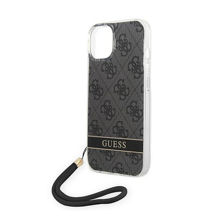 Guess 4G Print Cord - Etui ze smyczką iPhone 14 Plus (czarny) (GUOHCP14MH4STK)