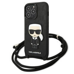 Karl Lagerfeld Monogram Leather Patch and Cord Iconik - Etui iPhone 13 Pro (KLHCP13LCMNIPK)