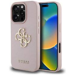 Guess Grained Big 4G Logo Small Classic Logo - Etui do iPhone 16 Pro (różowy) (GUHCP16LPGT4MBP)