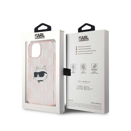 Karl Lagerfeld IML Choupette Head & Monogram - Etui iPhone 15 / 14 / 13 (różowy) (KLHCP15SHKLPCHP)
