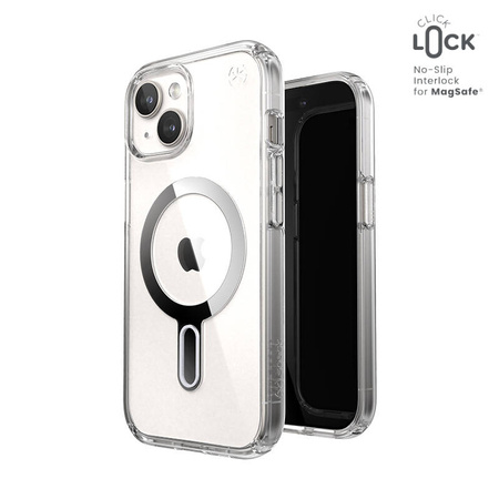 Speck Presidio Perfect-Clear ClickLock & MagSafe - Etui iPhone 16e / iPhone 15 / iPhone 14 / iPhone 13 (Clear / Chrome Finish / Serene Silver) (150441-3199)
