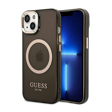 Guess Gold Outline Translucent MagSafe - Etui iPhone 14 (czarny) (GUHMP14SHTCMK)