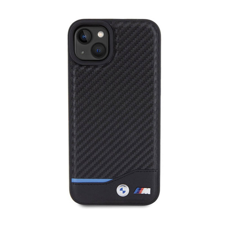 BMW Leather Carbon Blue Line - Etui iPhone 15 Plus (czarny) (BMHCP15M22NBCK)