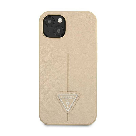 Guess Saffiano Triangle Logo Case – Etui iPhone 14 (beżowy) (GUHCP14SPSATLE)