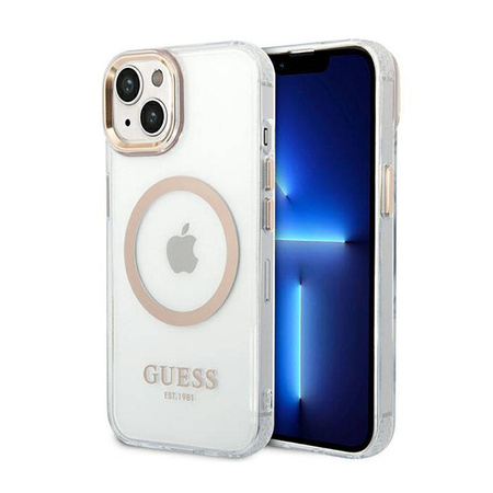 Guess Metal Outline Magsafe - Etui iPhone 14 Plus (przezroczysty / złoty) (GUHMP14MHTRMD)