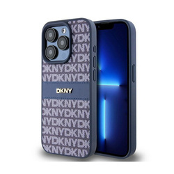 DKNY Leather Mono Stripe & Metal Logo - Etui iPhone 15 Pro (niebieski) (DKHCP15LPRTHSLB)
