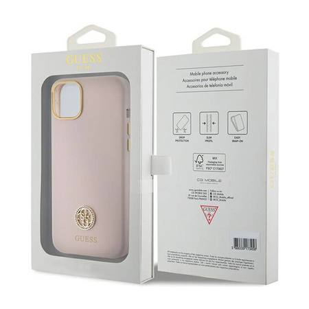 Guess Silicone Logo Strass 4G - Etui iPhone 15 (różowy) (GUHCP15SM4DGPP)